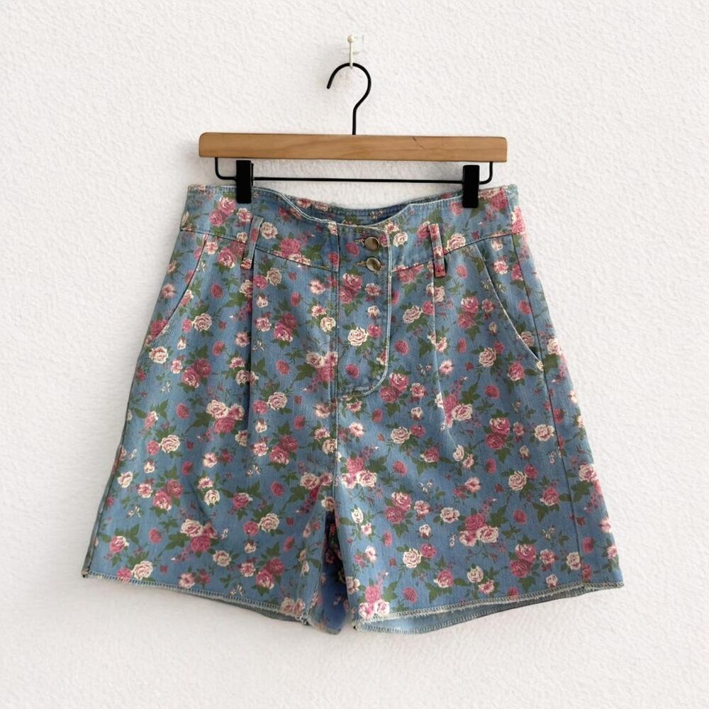 Vintage Floral print high waisted denim Short